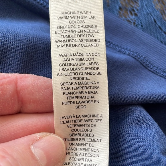 Chico’s Navy NWT Size 2, 12/14, Top, 3/4  Lace Sleeves.  Front Lace Overlay. - Picture 9 of 9